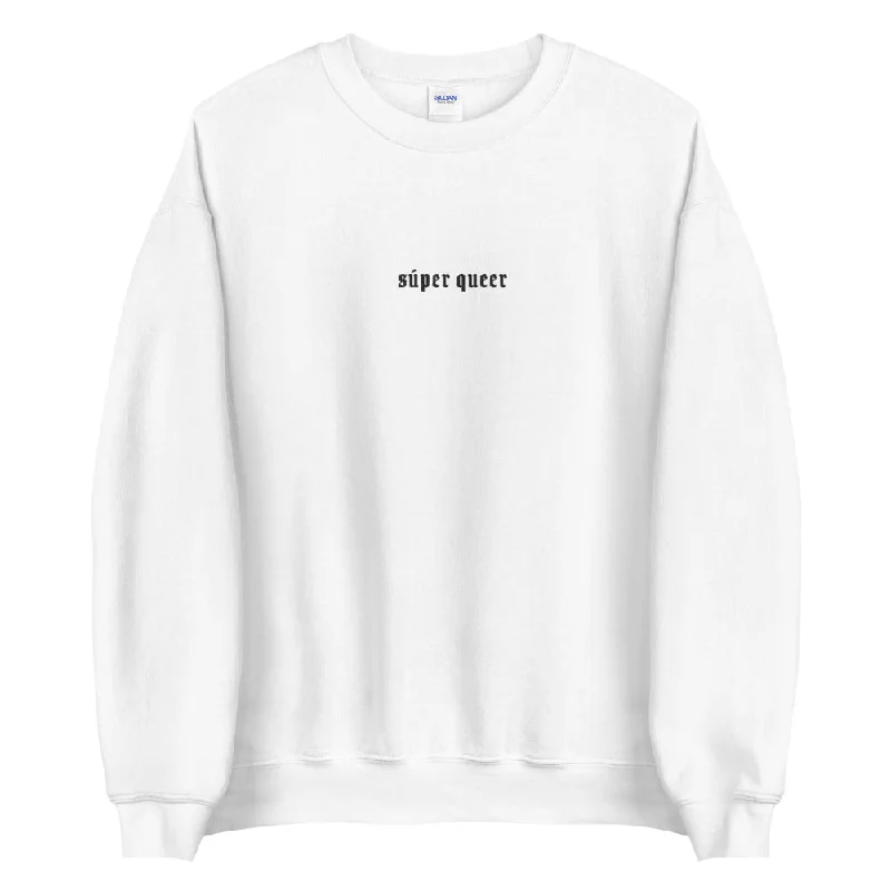 Hoodies with pan and bi pride flag colors--Súper Queer Embroidered Sweatshirt