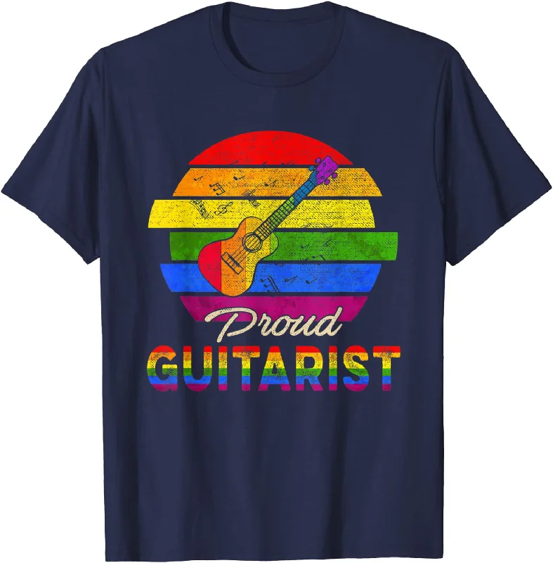 Vintage Retro Proud Guitarist Rainbow Flag Proud LGBT Lover T-Shirt