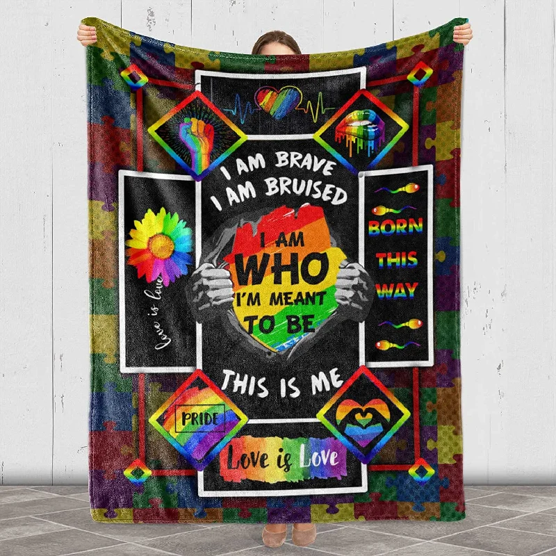 Lgbt Gay Lesbian Pride Blanket, I Am Who I'M Meant To Be Fleece Blanket For Couch Bed Sofa Travelling Camping Printed In Usa