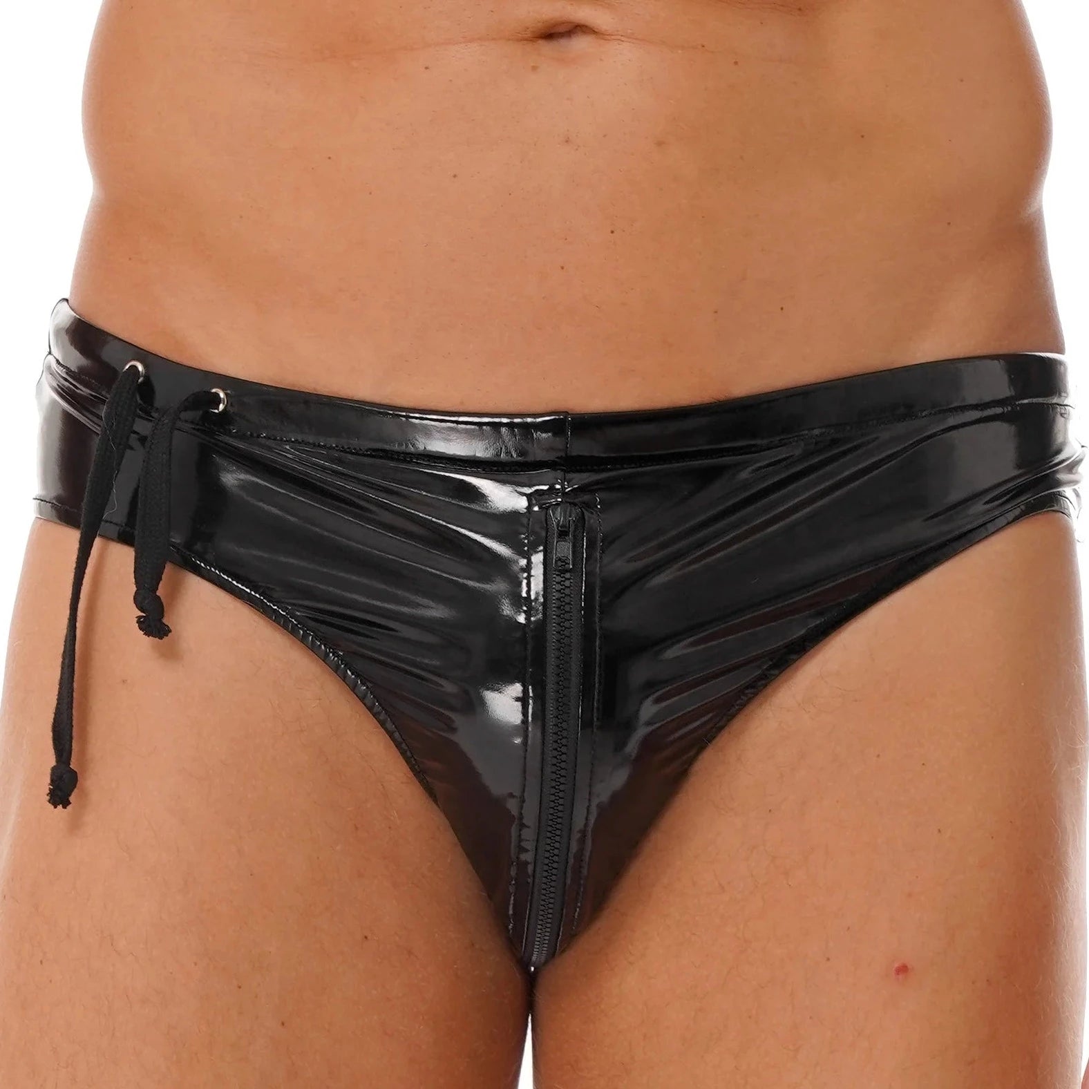 Gay Men's Wet Look Zipper Strapped Boxer Briefs