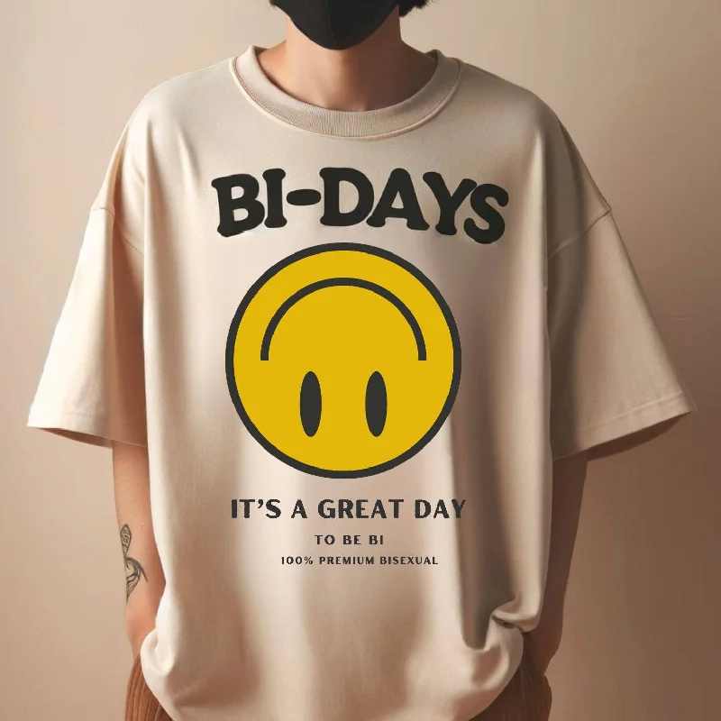 Graphic pride t-shirts with bold feminist slogans--Bi Days Smiley classic tee