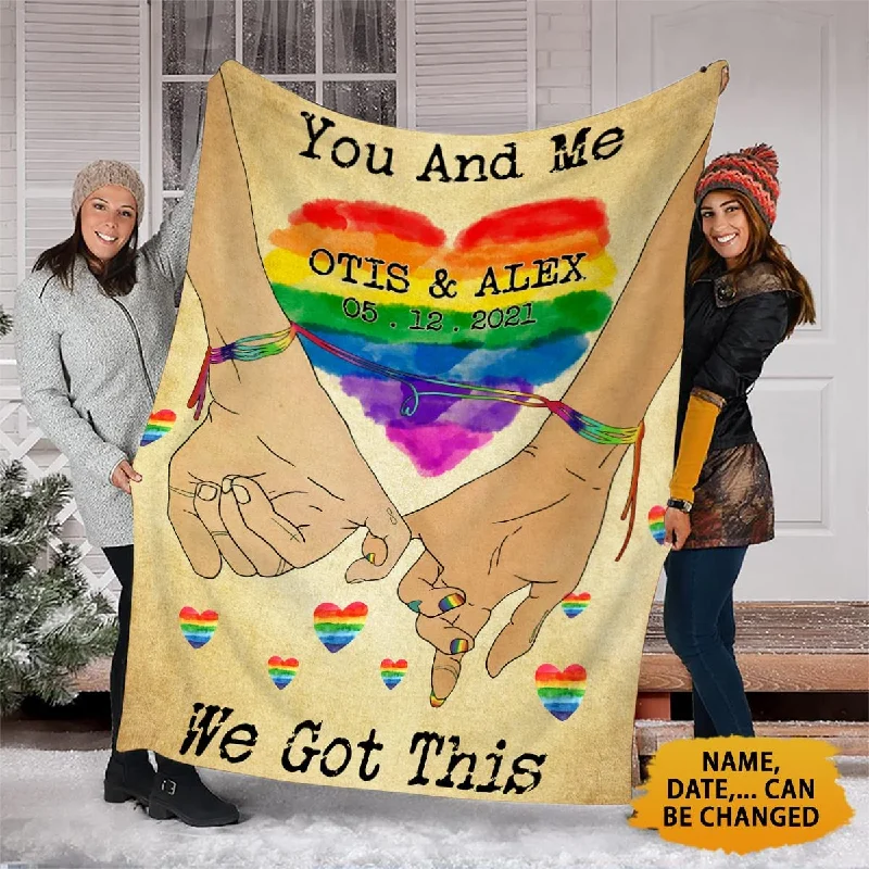 Hand Promise Lgbt Gay Pride Blanket With Personalized Couple'S Name Rainbow Heart You And Me Blanket Hand Promise Lgbt Gay Pride Blanket With Personalized Couple'S Name Rainbow Heart You And Me Blanket