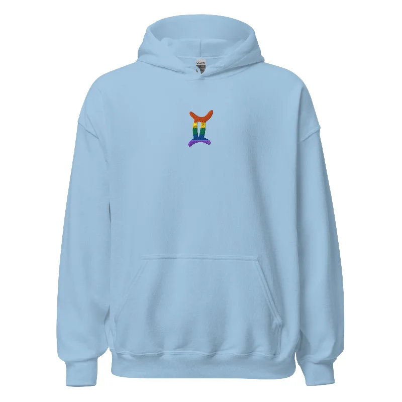 Affordable pride sweatshirts for college students--Gemini Rainbow Embroidered Unisex Hoodie Affordable pride sweatshirts for college students--Gemini Rainbow Embroidered Unisex Hoodie