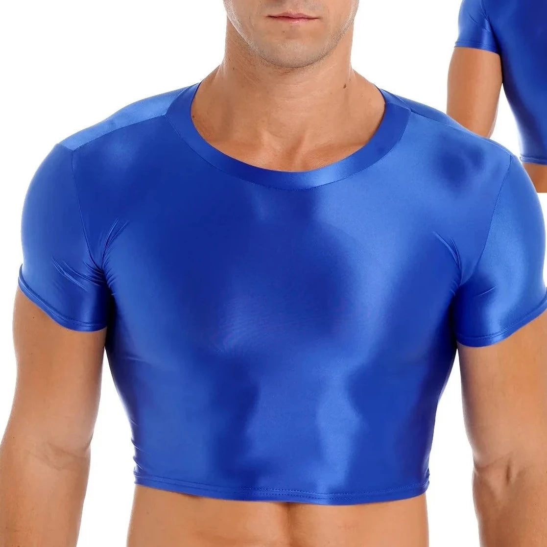 Men's Glossy Short Sleeve Sports Crop Top