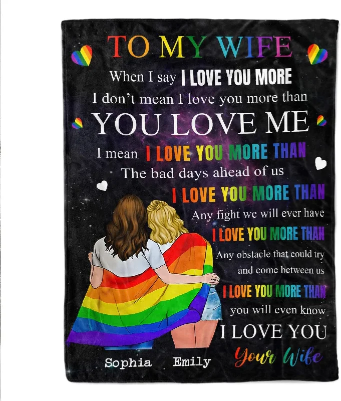 Personalized Bisexual Blanket With Couple'S Name To My Wife, Lgbtq Gay Pride Blanket Rainbow Lgbt Blanket Personalized Bisexual Blanket With Couple'S Name To My Wife, Lgbtq Gay Pride Blanket Rainbow Lgbt Blanket