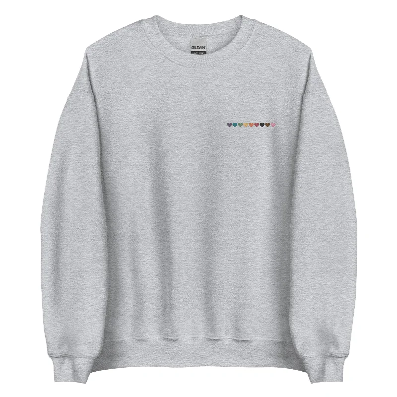 Lightweight hoodies for summer pride parades--Progressive Pride Rainbow Hearts Embroidered Unisex Sweatshirt Lightweight hoodies for summer pride parades--Progressive Pride Rainbow Hearts Embroidered Unisex Sweatshirt