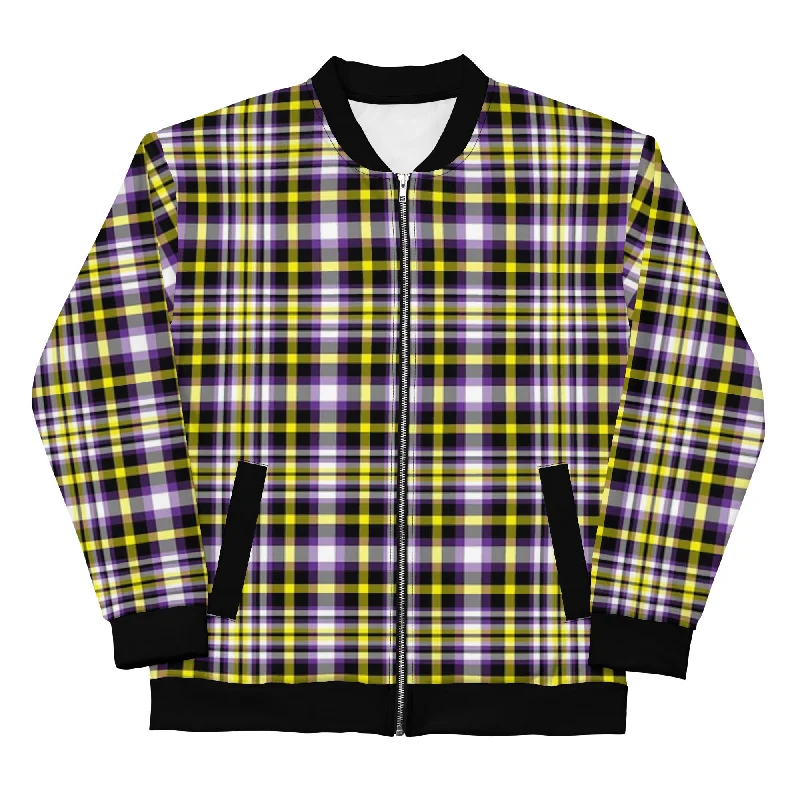 Nonbinary Enby Pride Bomber Jacket Coat in Plaid