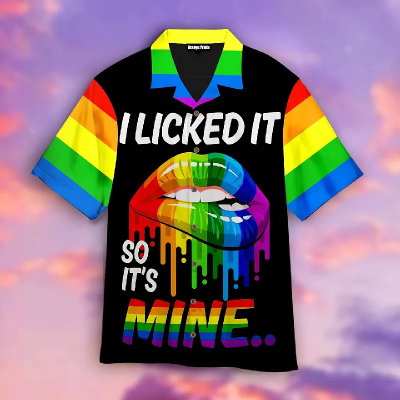 Graphic pride tees with eco-friendly inks and fabrics--I Licked It So It's Mine Hawaiian Shirt, Pride Hawaiian Shirt For Lesbian, Gift For Couple Gay Man Graphic pride tees with eco-friendly inks and fabrics--I Licked It So It's Mine Hawaiian Shirt, Pride Hawaiian Shirt For Lesbian, Gift For Couple Gay Man