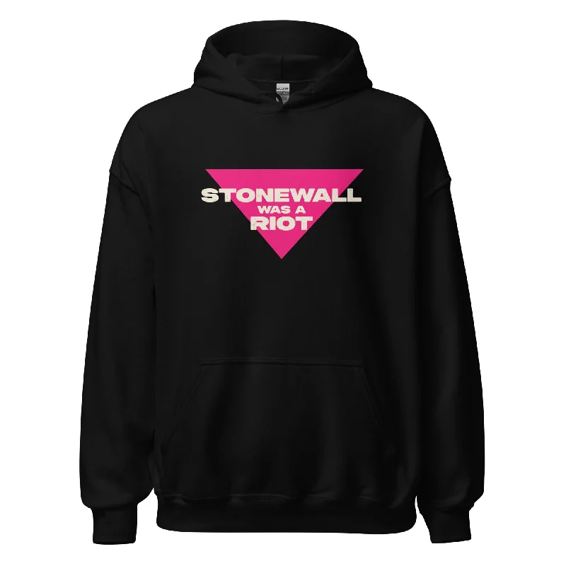 Hoodies with subtle rainbow accents for daily wear--Stonewall Was A Riot Pink Triangle Unisex Hoodie Hoodies with subtle rainbow accents for daily wear--Stonewall Was A Riot Pink Triangle Unisex Hoodie