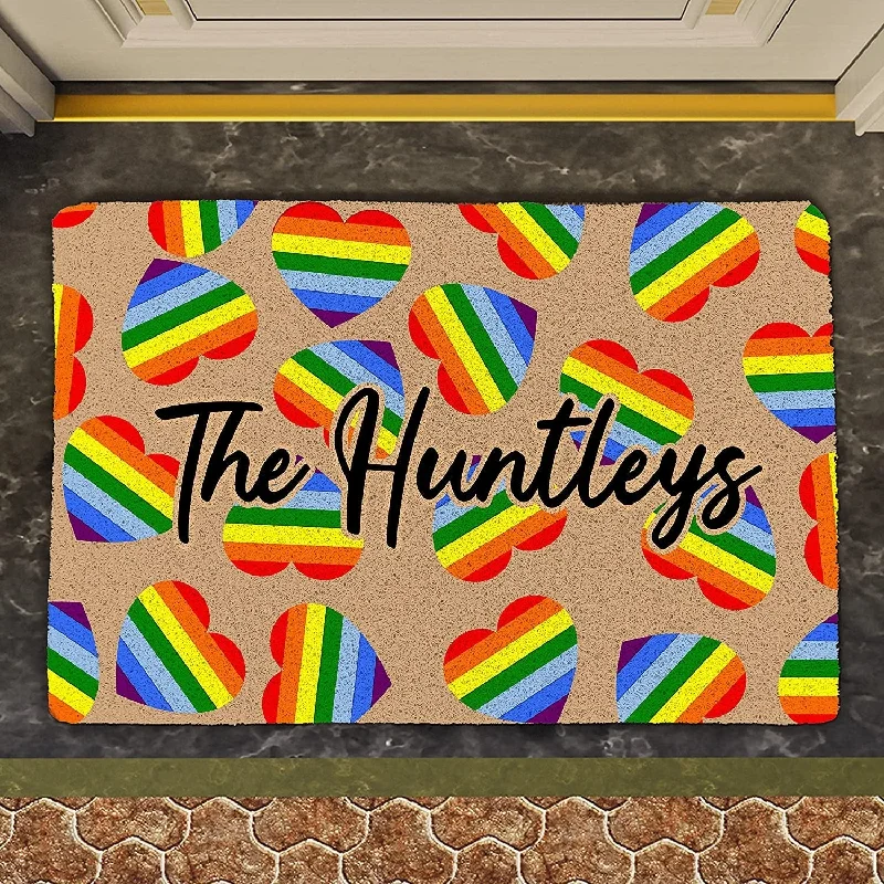 Custom Lgbt Gay Pride Rainbow Doormat Lgbt Gay Hearts Mat Indoor Outdoor Customized Welcome Mats Custom Lgbt Gay Pride Rainbow Doormat Lgbt Gay Hearts Mat Indoor Outdoor Customized Welcome Mats
