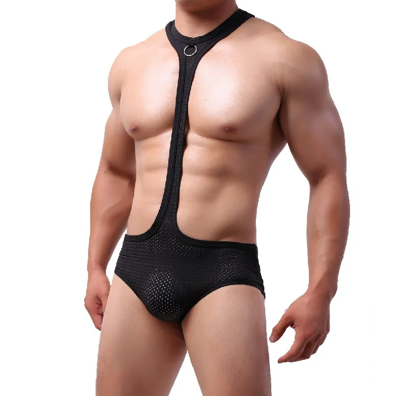 Men's Black Breathable Mesh Bodysuit