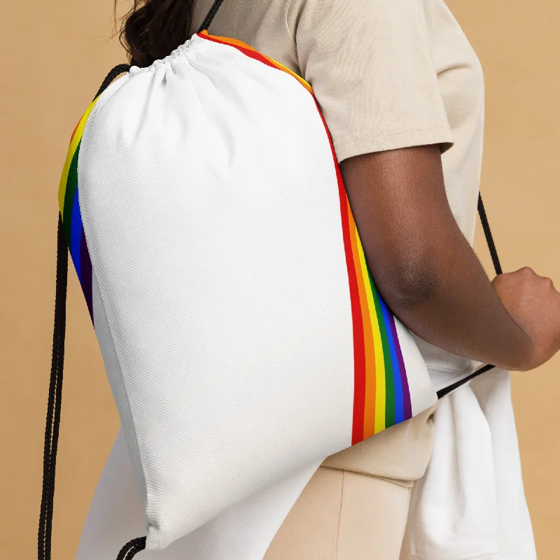 Gay Pride Diagonal Rainbow Flag LGBTQ+ Drawstring Bag