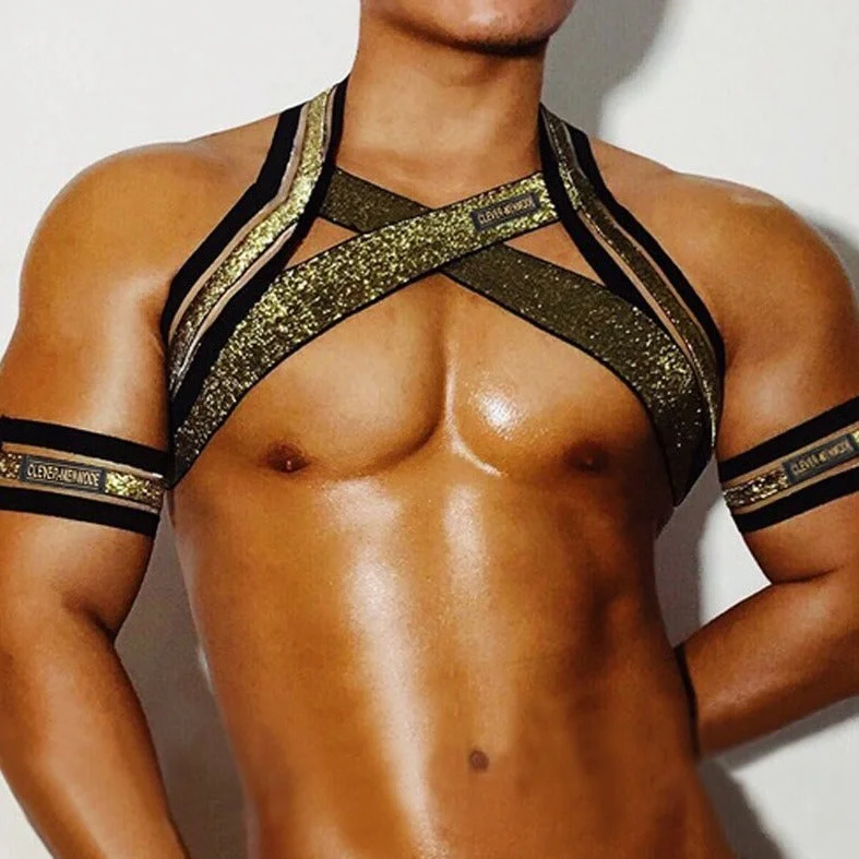 Men Gold Glitter Elastic Body Chest Harness