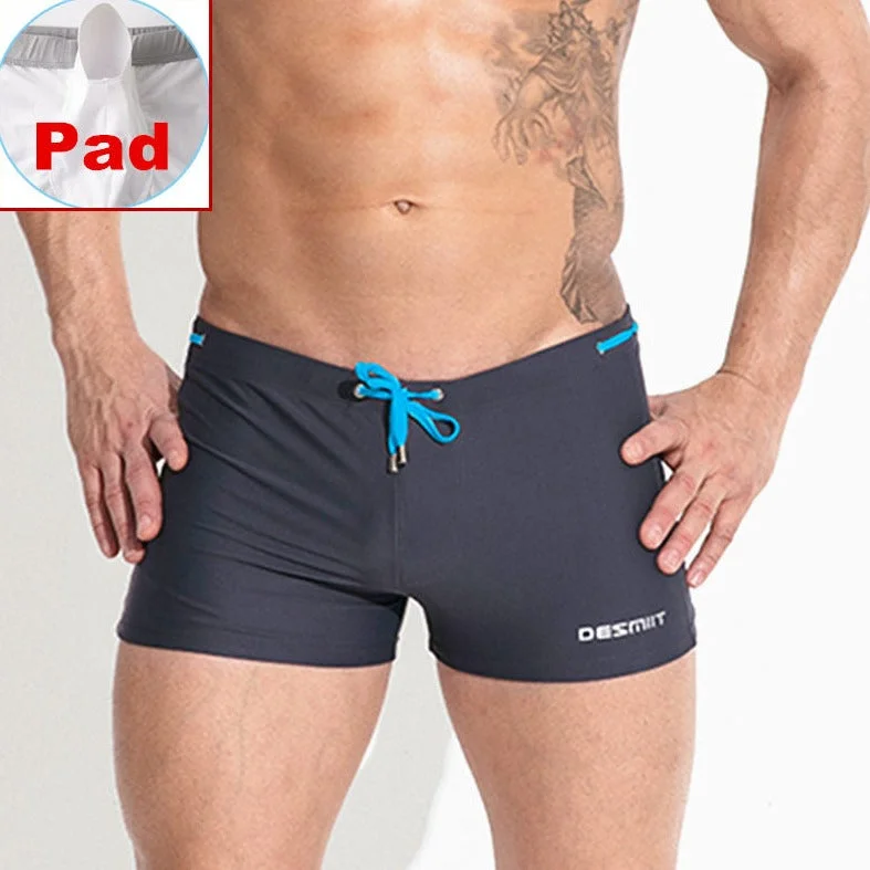 DESMIIT Sexy Mens Pouch Square Cut Swim Trunks