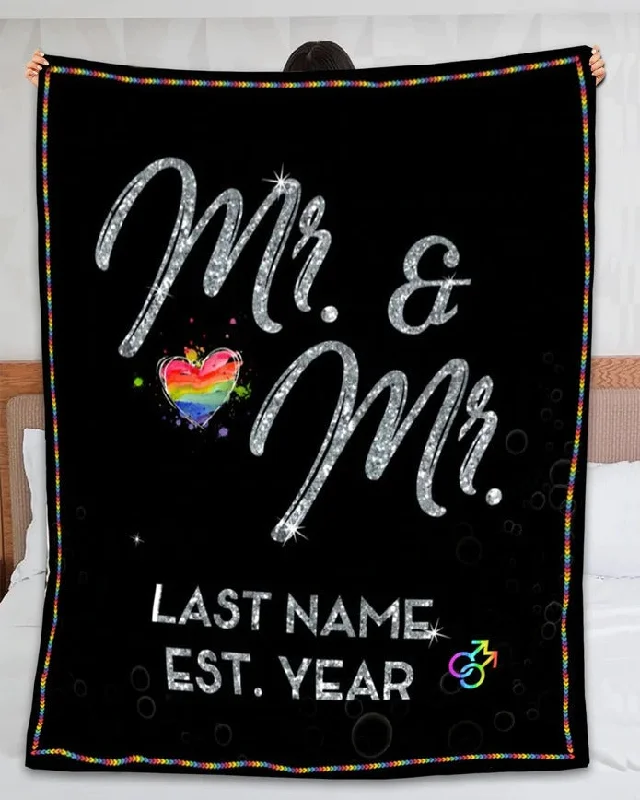 Personalized Pride Day Blanket For Lgbt Couple Mr & Mr Rainbow Heart Printed Custom Name & Year Personalized Pride Day Blanket For Lgbt Couple Mr & Mr Rainbow Heart Printed Custom Name & Year