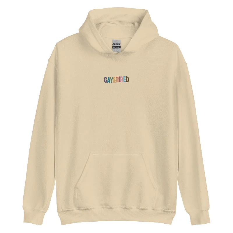 Hoodies with LGBTQ+ rights and equality prints--Gay & Tired Rainbow Embroidered Unisex Hoodie Hoodies with LGBTQ+ rights and equality prints--Gay & Tired Rainbow Embroidered Unisex Hoodie