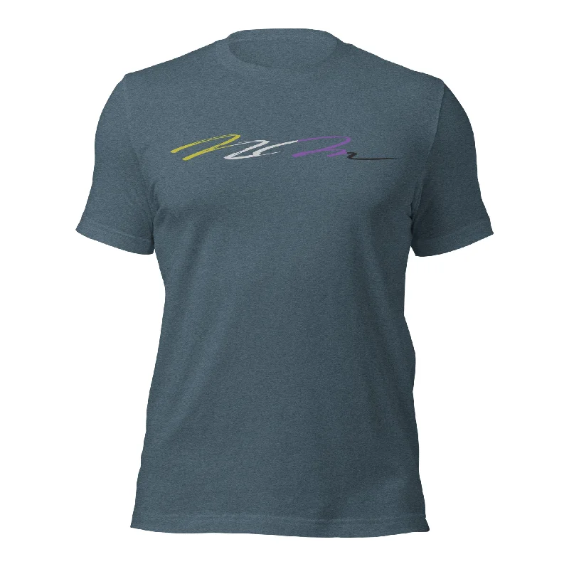 Graphic pride t-shirts with subtle queer pride accents--Trendy Round Neck Non-Binary Shirt Graphic pride t-shirts with subtle queer pride accents--Trendy Round Neck Non-Binary Shirt