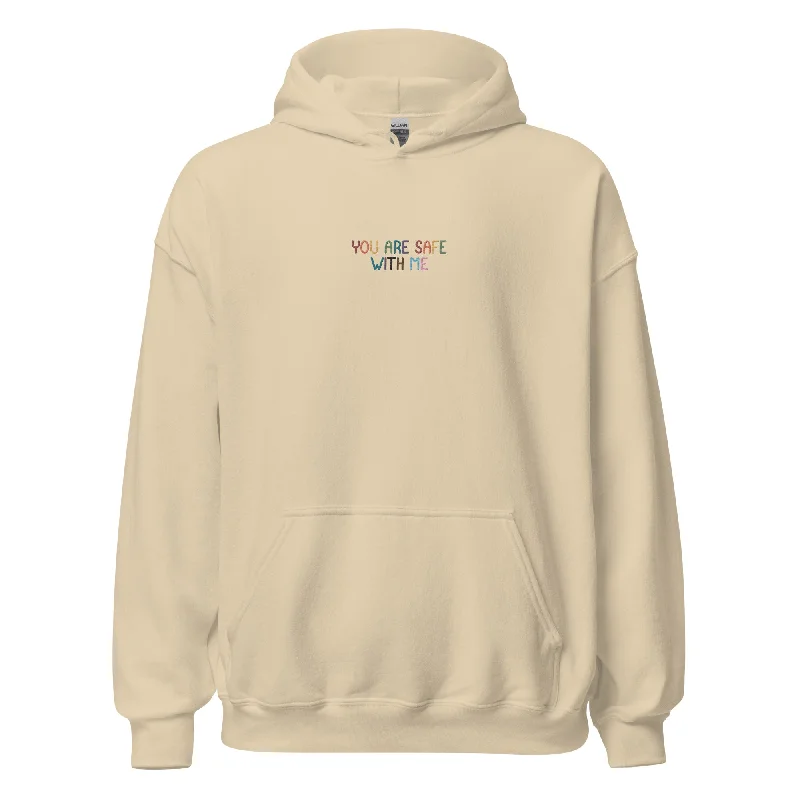 Comfortable hoodies for pride marches and rallies--You Are Safe With Me Unisex Embroidered Hoodie Comfortable hoodies for pride marches and rallies--You Are Safe With Me Unisex Embroidered Hoodie