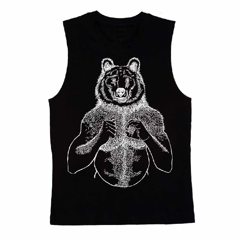 White Print Beefy Bear Sleeveless T-shirt