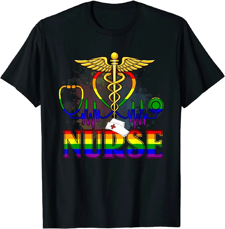 Nurse LGBTQ Gay Pride Rainbow Flag Registered Nursing Lesbian T Shirt