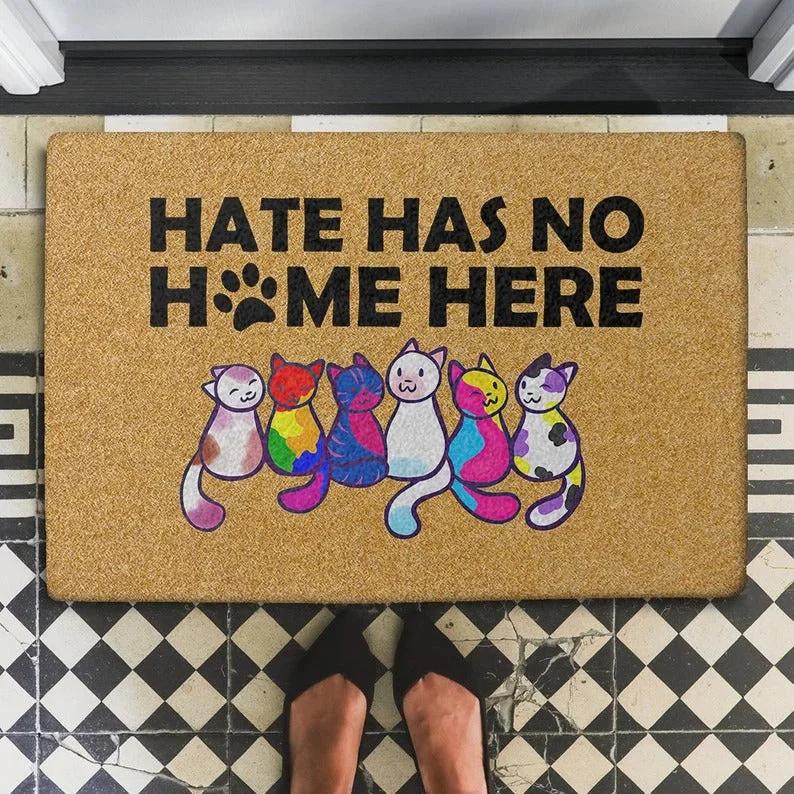 Gay Pride Doormat Hate Has No Home Here Colorful Cat Doormat, Happy Purride Doormat, Cat Paw Lgbt Doormat Gay Pride Doormat Hate Has No Home Here Colorful Cat Doormat, Happy Purride Doormat, Cat Paw Lgbt Doormat
