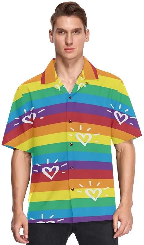 Rainbow Lgbt Striped Flag Men's Hawaiian Shirt Short Sleeves Button Down Aloha Shirts Beach Rainbow Lgbt Striped Flag Men's Hawaiian Shirt Short Sleeves Button Down Aloha Shirts Beach