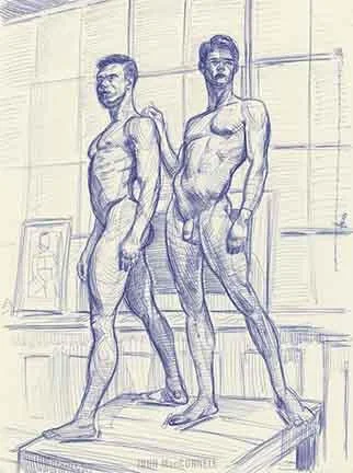 "Michael & Adam" - original ink figure drawing