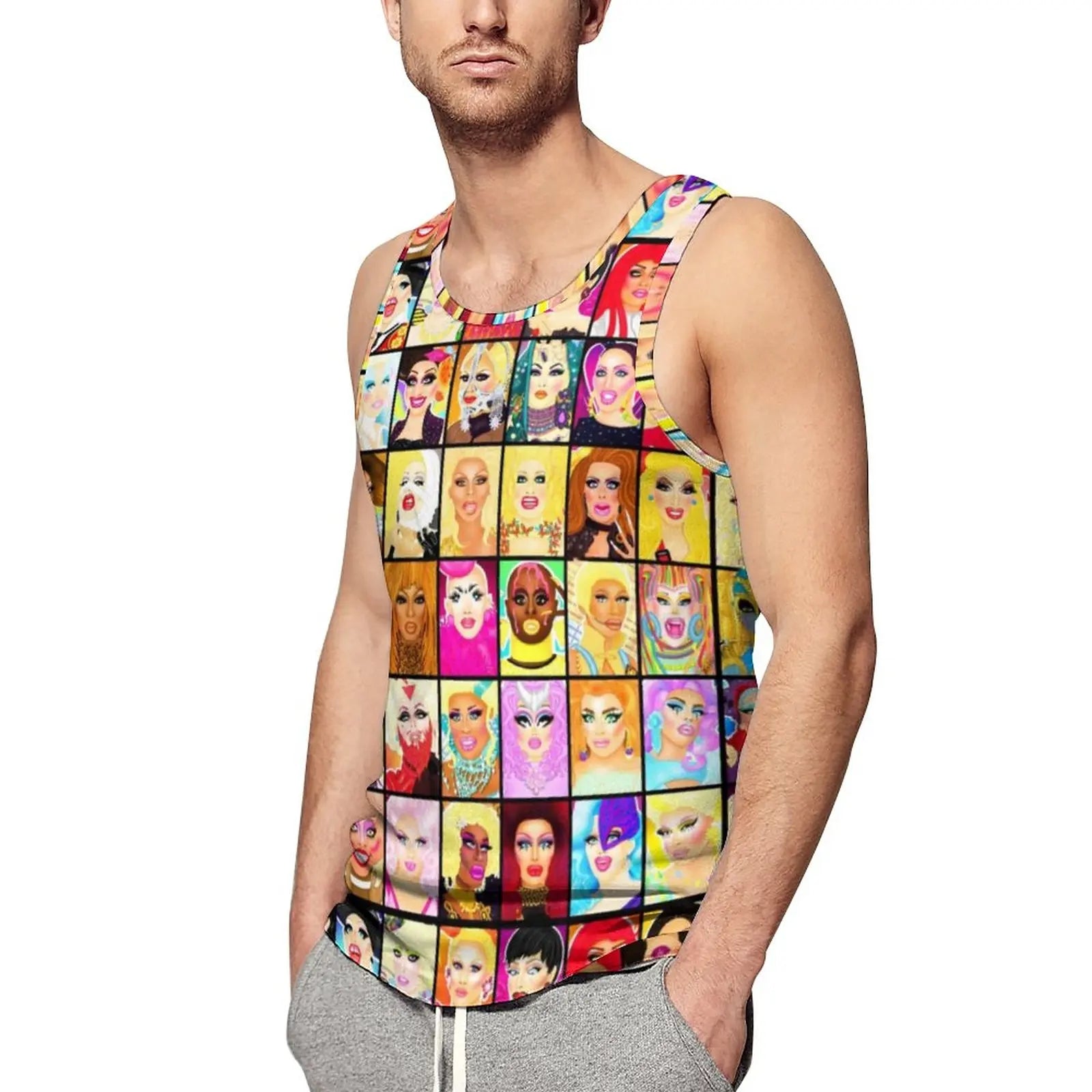 Graphic pride t-shirts with retro 80s rainbow designs--Life Is A Drag Queen Collage Tank Top Graphic pride t-shirts with retro 80s rainbow designs--Life Is A Drag Queen Collage Tank Top