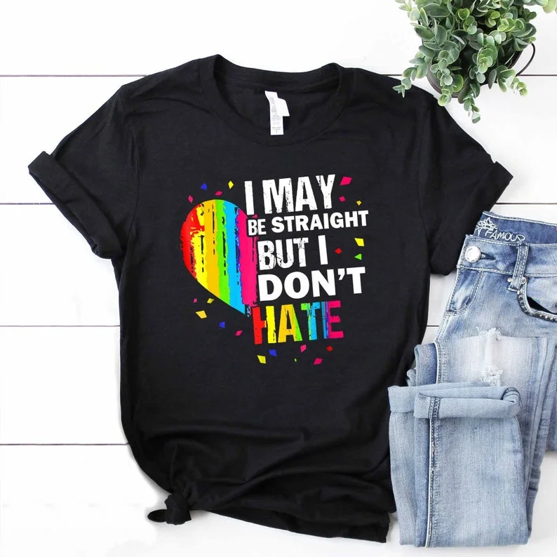 Graphic pride t-shirts with rainbow stars and stripes--Gay Les Pride Shirt, Pride Shirt, I May Be Straight But I Don't Hate Rainbow LGBT Shirt, Lesbian Shirt Graphic pride t-shirts with rainbow stars and stripes--Gay Les Pride Shirt, Pride Shirt, I May Be Straight But I Don't Hate Rainbow LGBT Shirt, Lesbian Shirt