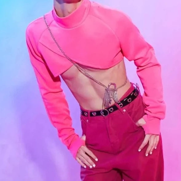 Gay Fashion Pink Turtleneck Crop Top