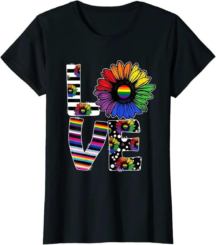 Pride LGBT Shirt For Lesbian Mom, Couple Gay Couple Lesbian Gift, Rainbow Sunflower T Shirt
