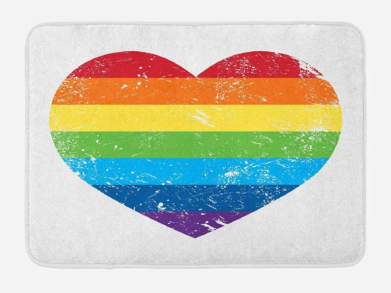 Vintage Rainbow Pride Bath Mat, Heart Shape With Lgbt Design Gay Pride Doormat
