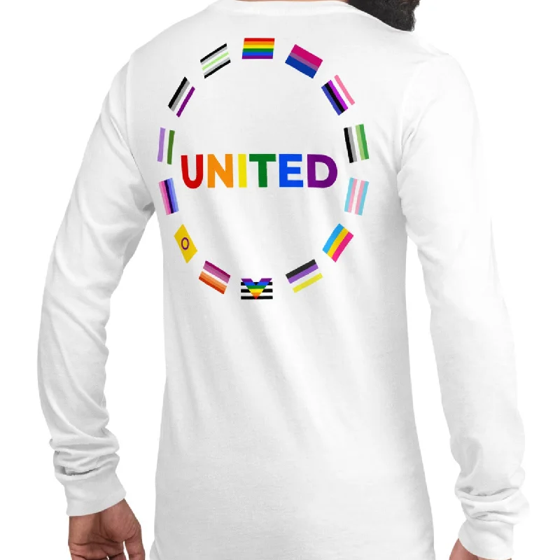 Graphic pride t-shirts with vintage rainbow typography--United Pride Graphic Circle on Back LGBTQ+ Unisex Long Sleeve T-Shirt Graphic pride t-shirts with vintage rainbow typography--United Pride Graphic Circle on Back LGBTQ+ Unisex Long Sleeve T-Shirt