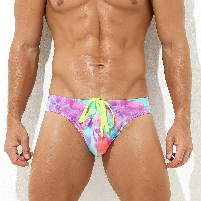 Men's Low Rise Printed Swim Briefs