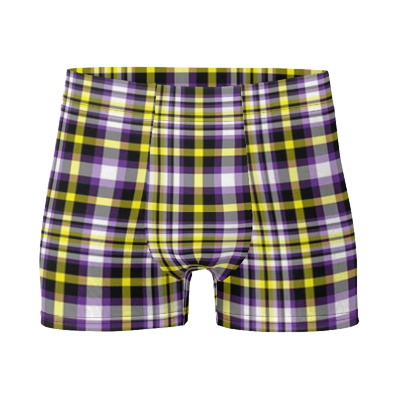 Nonbinary Enby Pride Mens Boxer Briefs Underwear in Plaid
