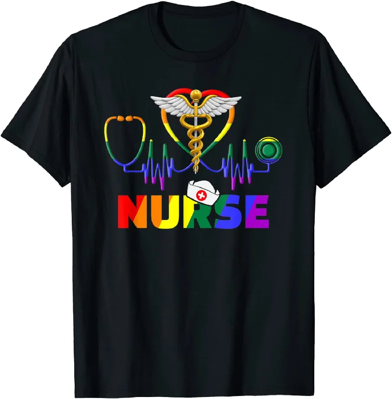 Nurse LGBT-Q Gay Pride Rainbow Flag Registered Nursing RN T-Shirt