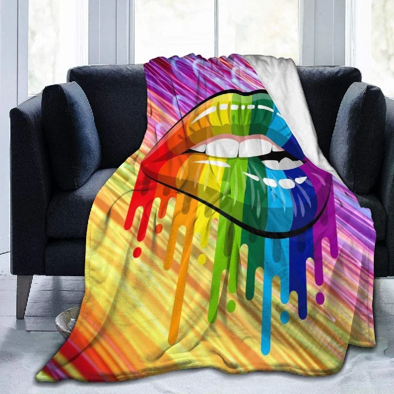 Blanket For Gay Homosexual, Lesbian Rainbow Lips Pride Fleece Blanket, Lgbt Meaningful Gift Blanket For Gay Homosexual, Lesbian Rainbow Lips Pride Fleece Blanket, Lgbt Meaningful Gift