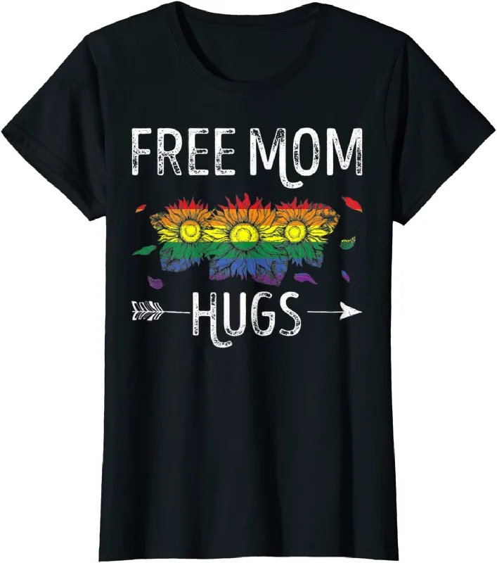 Free Mom Hugs Gay Pride LGBT Sunflower Rainbow Flower Hippie T Shirt