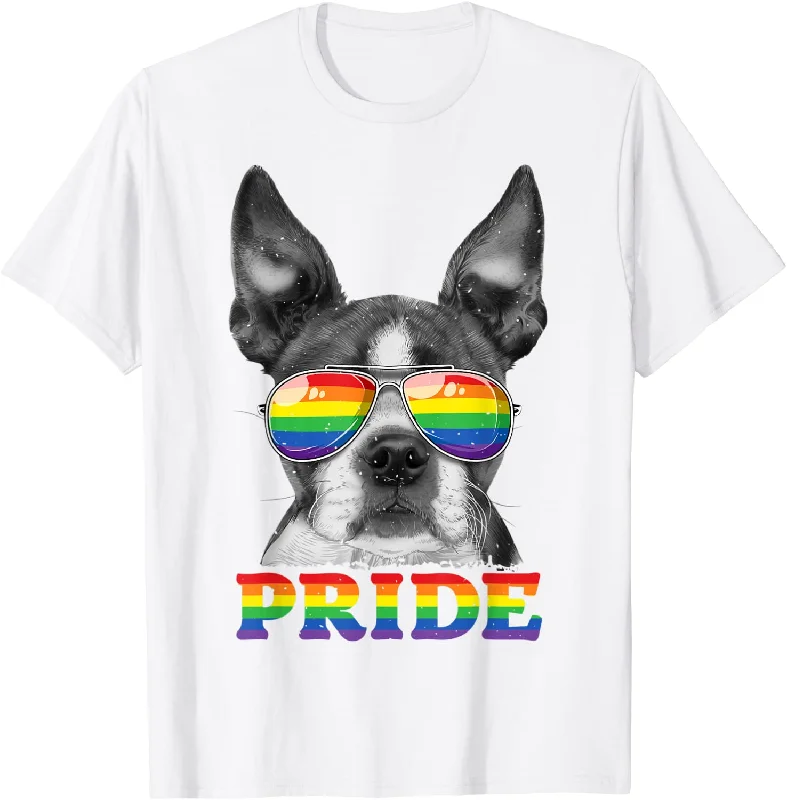 Graphic pride t-shirts with glitter rainbow accents--LGBTQ T-Shirt, Summer T Shirt For Gay, Boston Terrier Gay Pride LGBT Rainbow Flag Sunglasses Graphic pride t-shirts with glitter rainbow accents--LGBTQ T-Shirt, Summer T Shirt For Gay, Boston Terrier Gay Pride LGBT Rainbow Flag Sunglasses