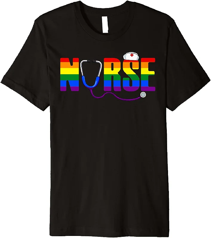 Nurse Rainbow Flag T Shirt LGBT-Q Cool Gay Pride Ally Nursing Shirt