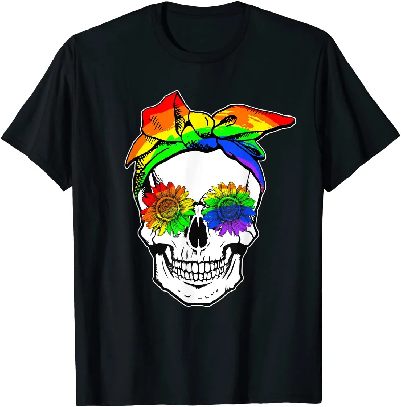 Hippie LGBT T shirt, Skull Rainbow Sunflower, Pride T Shirt