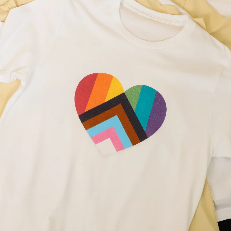 Graphic pride t-shirts with neon rainbow prints--Progressive Pride Heart Unisex T-Shirt Graphic pride t-shirts with neon rainbow prints--Progressive Pride Heart Unisex T-Shirt