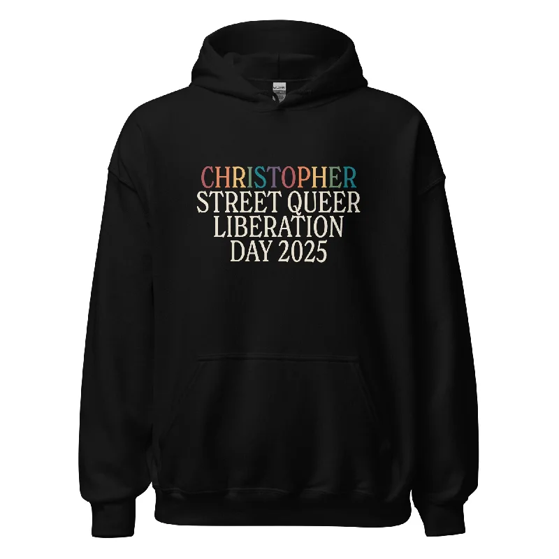 Hoodies with pronoun patches and rainbow colors--Christopher Street Queer Liberation Day 2025 Unisex Hoodie
