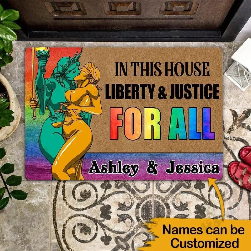 Personalized Lgbt Doormat Lesbian Pride Doormat Liberty And Justice For All Doormat