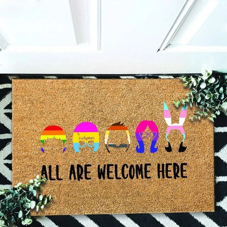 Lgbt Doormat All Are Welcome Here Doormat Nonbinary Bisexual Doormat, Trans Gift