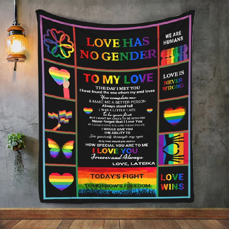 Custom With Name Love Has No Gender Lgbt Pride Blanket, Love Win Blankets, To My Love Lgbtq Blanket For Him Her Custom With Name Love Has No Gender Lgbt Pride Blanket, Love Win Blankets, To My Love Lgbtq Blanket For Him Her