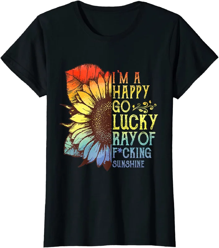 Lesbian T Shirt, I'm A Happy Go Lucky Ray Of Sunshine Sunflower LGBT T-Shirt