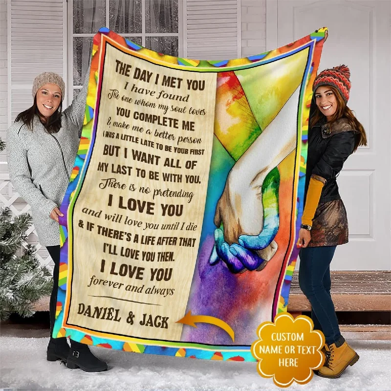 Personalized Gay Pride Blanket With Couple'S Name The Day I Met You Pride Rainbow Blanket For Couple Gay Man Personalized Gay Pride Blanket With Couple'S Name The Day I Met You Pride Rainbow Blanket For Couple Gay Man