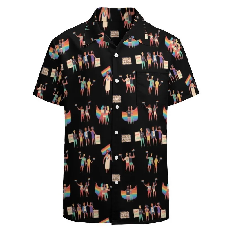 Graphic pride t-shirts with bold love wins slogans--Love Is Love Lgbt Pride Month Pattern Hawaiian Vintage Shirt Mens Button Down Plus Size Tropical Hawaii Beach Shirts