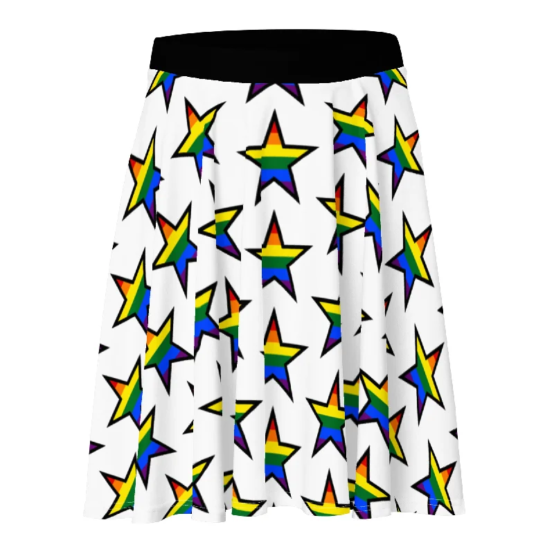LGBTQ Pride Skater Skirt - White with Rainbow Stars